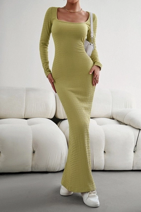 WOMEN SQUARE NECK SEXY TIGHT FIT MAXI LONG DRESS Minimal Tone