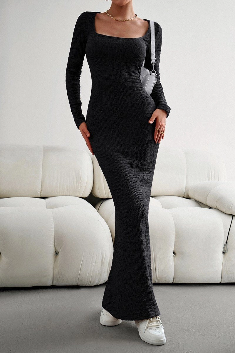 WOMEN SQUARE NECK SEXY TIGHT FIT MAXI LONG DRESS Modern Staple
