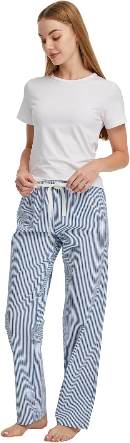 Women's 100% Cotton Woven Poplin Sleep Pajama Pants