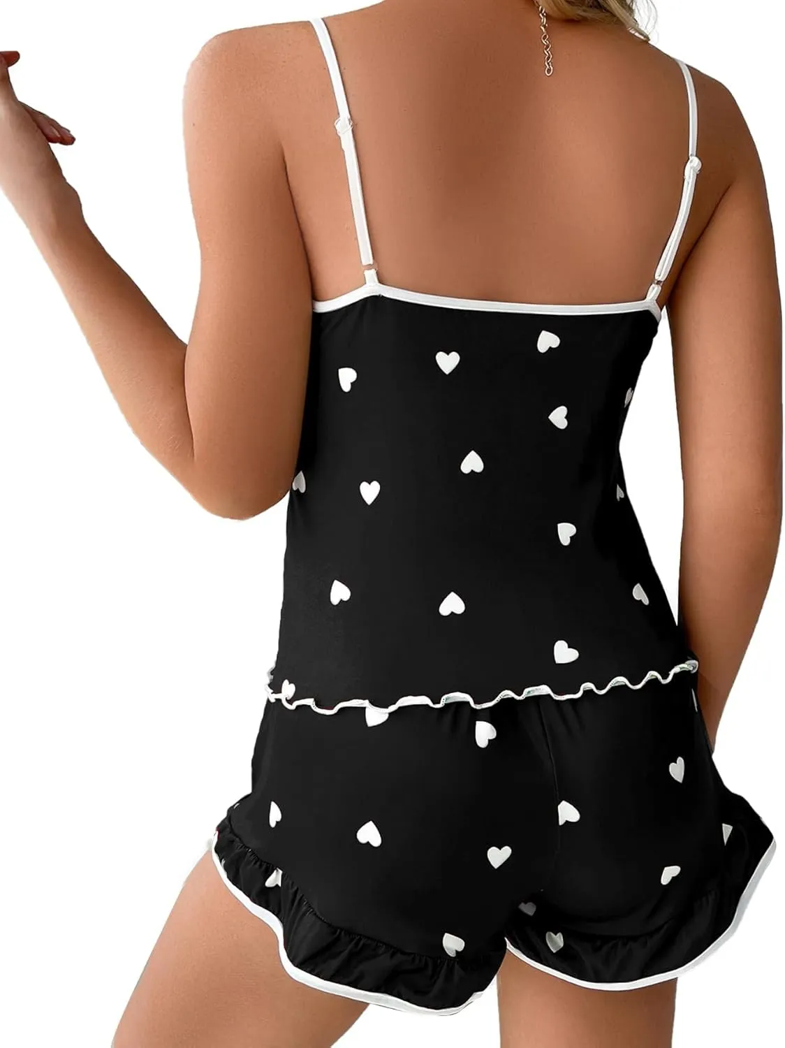 Womens 2 Piece Heart Print Pajama Set Cute Crop Camisole Tops and Shorts Summer Loungewear Pjs Sets Sleepwear