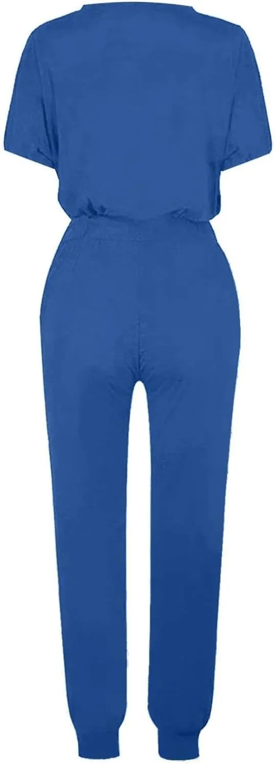 Womens 2 Piece Lounge Outfit Short Sleeve Crewneck Pullover Tops Long Pants with Drawstring Athletic Tracksuit Jogger Set