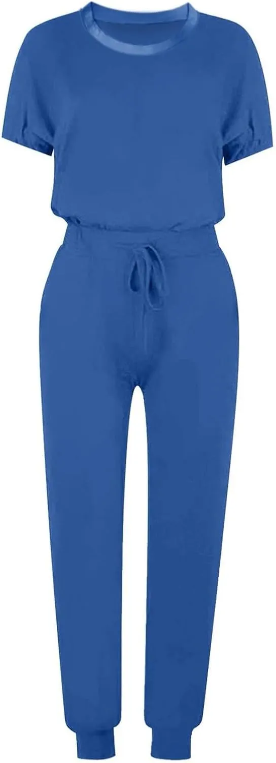 Womens 2 Piece Lounge Outfit Short Sleeve Crewneck Pullover Tops Long Pants with Drawstring Athletic Tracksuit Jogger Set