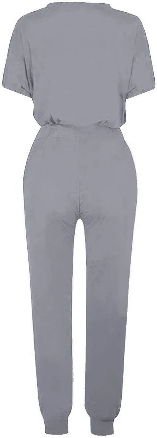 Womens 2 Piece Lounge Outfit Short Sleeve Crewneck Pullover Tops Long Pants with Drawstring Athletic Tracksuit Jogger Set