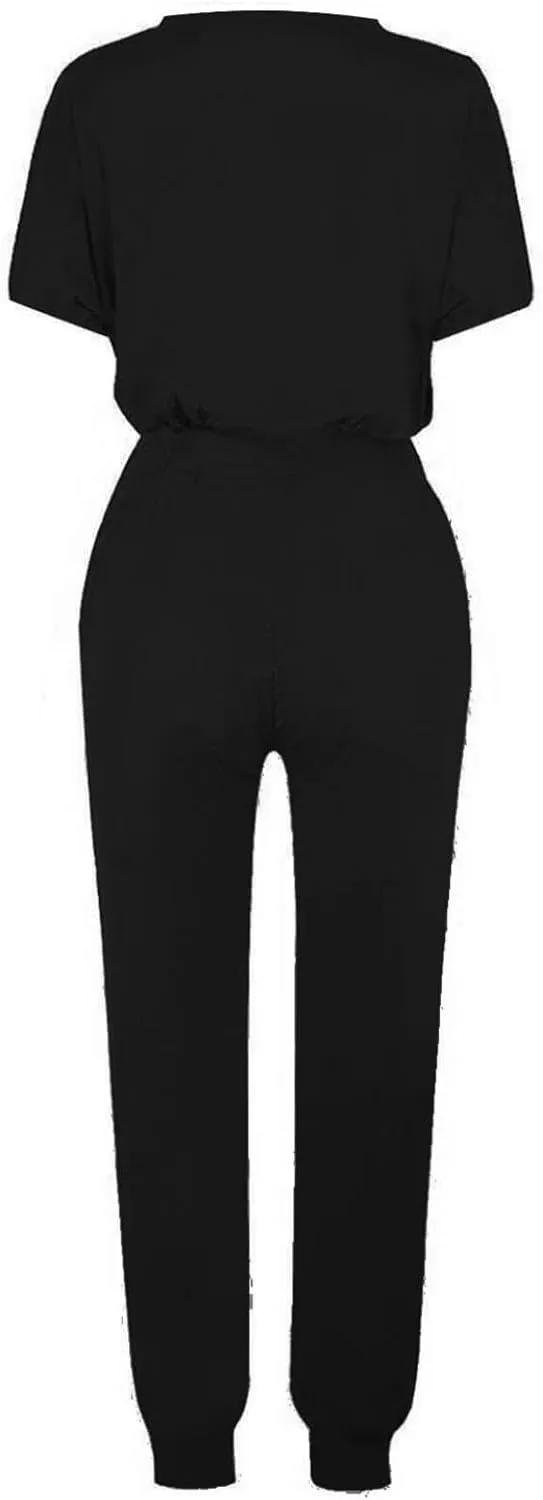 Womens 2 Piece Lounge Outfit Short Sleeve Crewneck Pullover Tops Long Pants with Drawstring Athletic Tracksuit Jogger Set