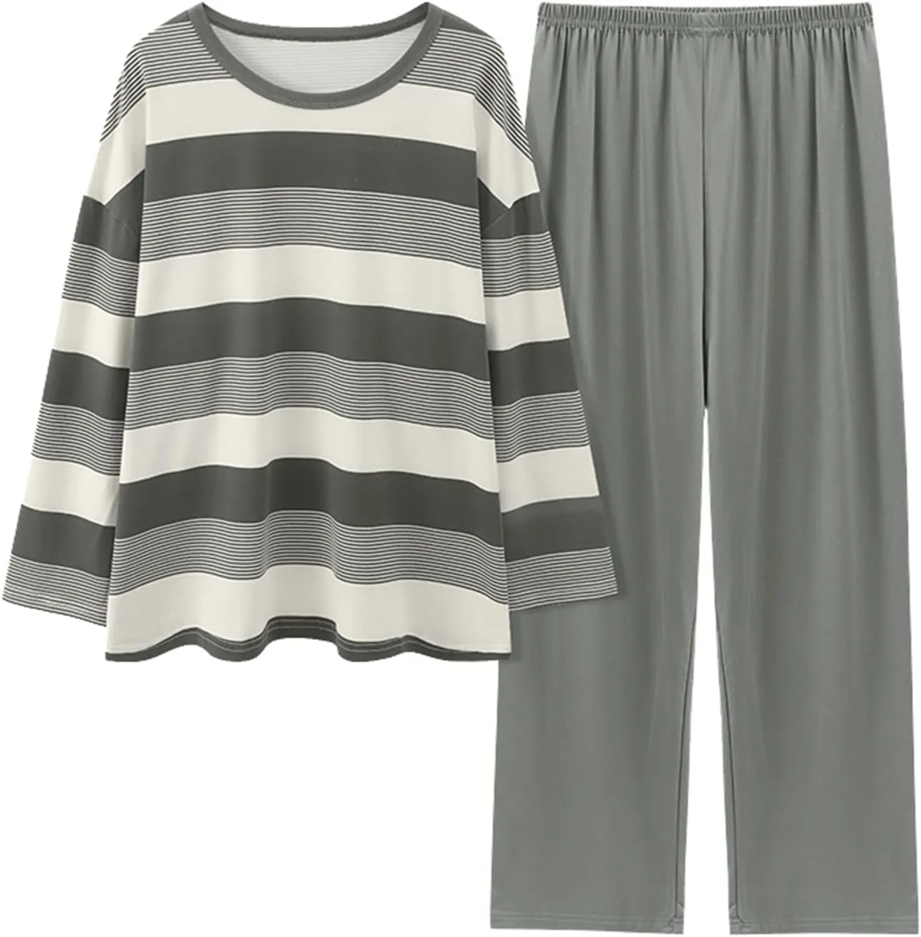 Women's 2 Piece Lounge Sets Womens Comfortable Stripe Gradient Pure Color Imitation Cotton Pajamas Pullover
