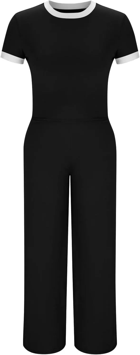 Womens 2 Piece Outfits 2025 Summer Tracksuit Sets Short Sleeve Crop Tops Loose Wide Leg Long Pants Jogger Lounge Set
