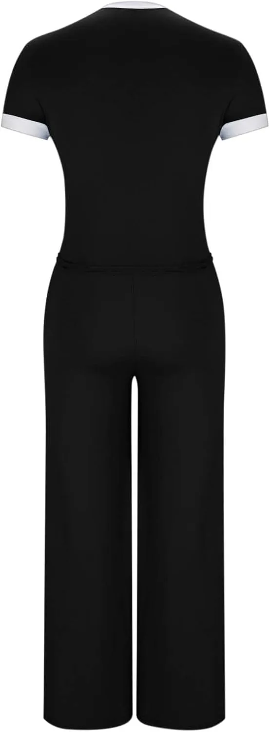 Womens 2 Piece Outfits 2025 Summer Tracksuit Sets Short Sleeve Crop Tops Loose Wide Leg Long Pants Jogger Lounge Set