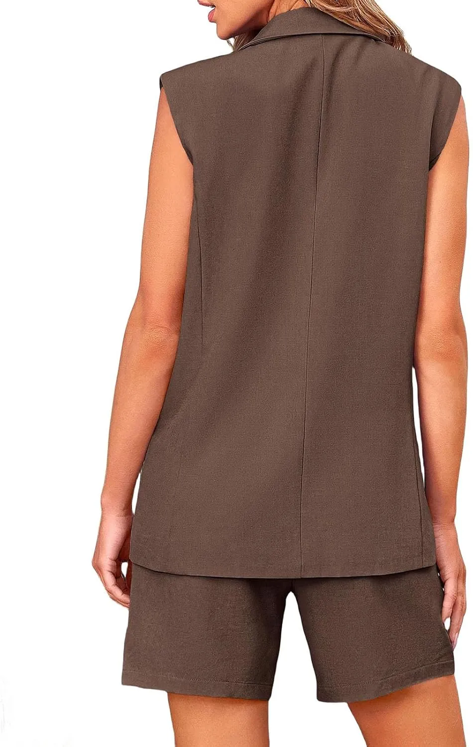 Womens 2 Piece Outfits Sleeveless Double Breasted Suit Summer Loose Shorts Office Business Casual Matching Set