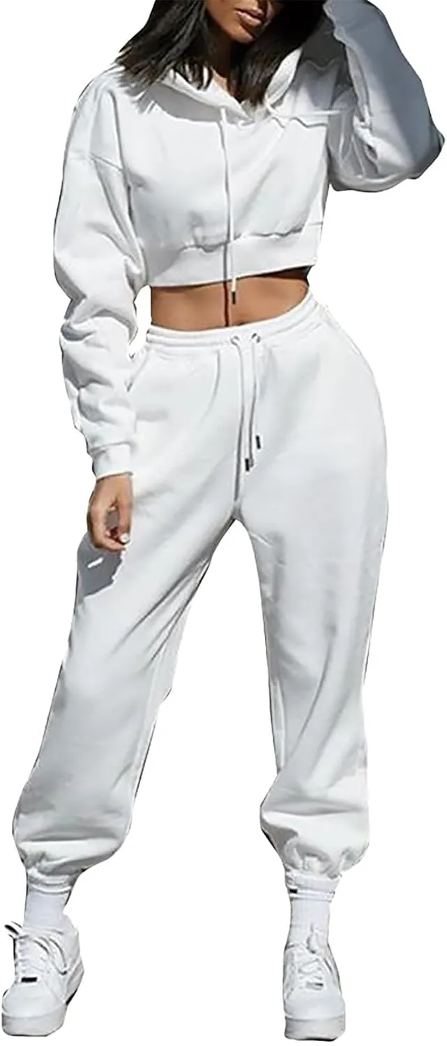 Women's 2 Piece Outfits Women's Sports Hoodie Long Sleeve Hoodie Pullover Sweatshirt Two Set 2 Piece Pjs Set Xs-3Xl
