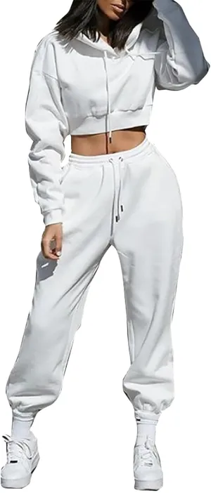 Women's 2 Piece Outfits Women's Sports Hoodie Long Sleeve Hoodie Pullover Sweatshirt Two Set 2 Piece Pjs Set Xs-3Xl
