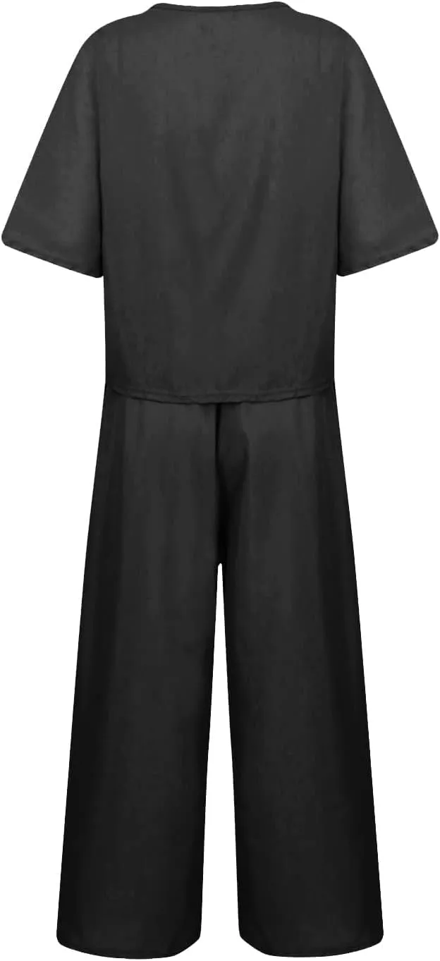 Womens 2 Piece Sets Loose Summer T Shirts Tops High Waisted Wide Leg Lounge Pants Casual Palazzo Pants Outfits
