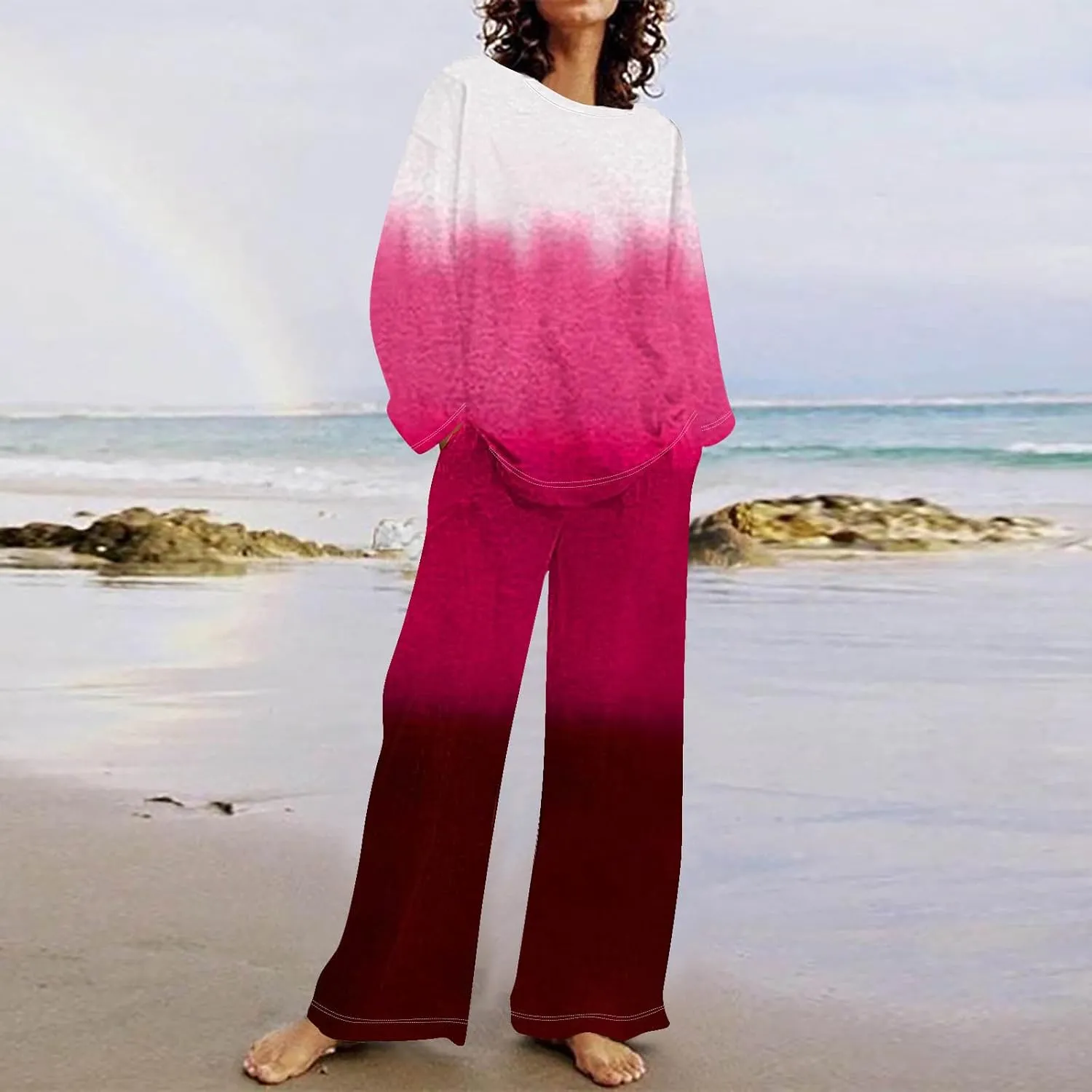 Women's 2 Piece Sets Summer Outfits Long Sleeve Wide Leg Tracksuits Casual Lounge Set Matching Sets Spring Clothes