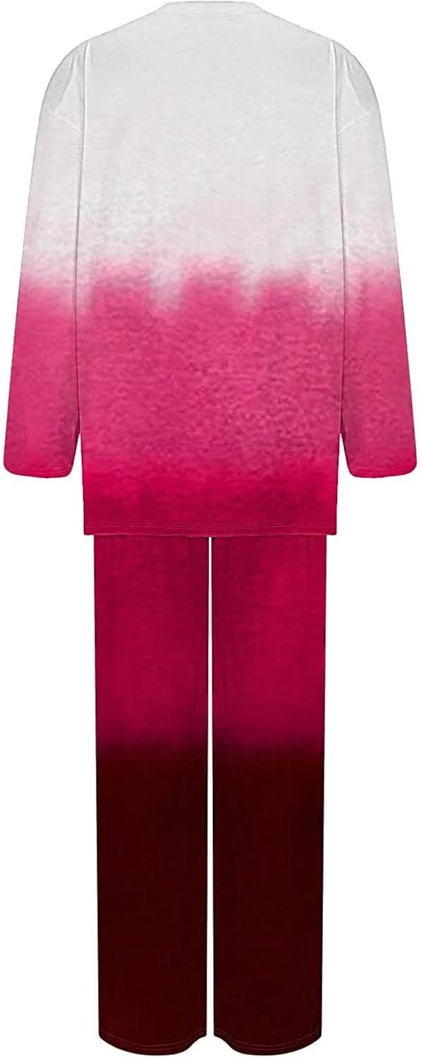 Women's 2 Piece Sets Summer Outfits Long Sleeve Wide Leg Tracksuits Casual Lounge Set Matching Sets Spring Clothes