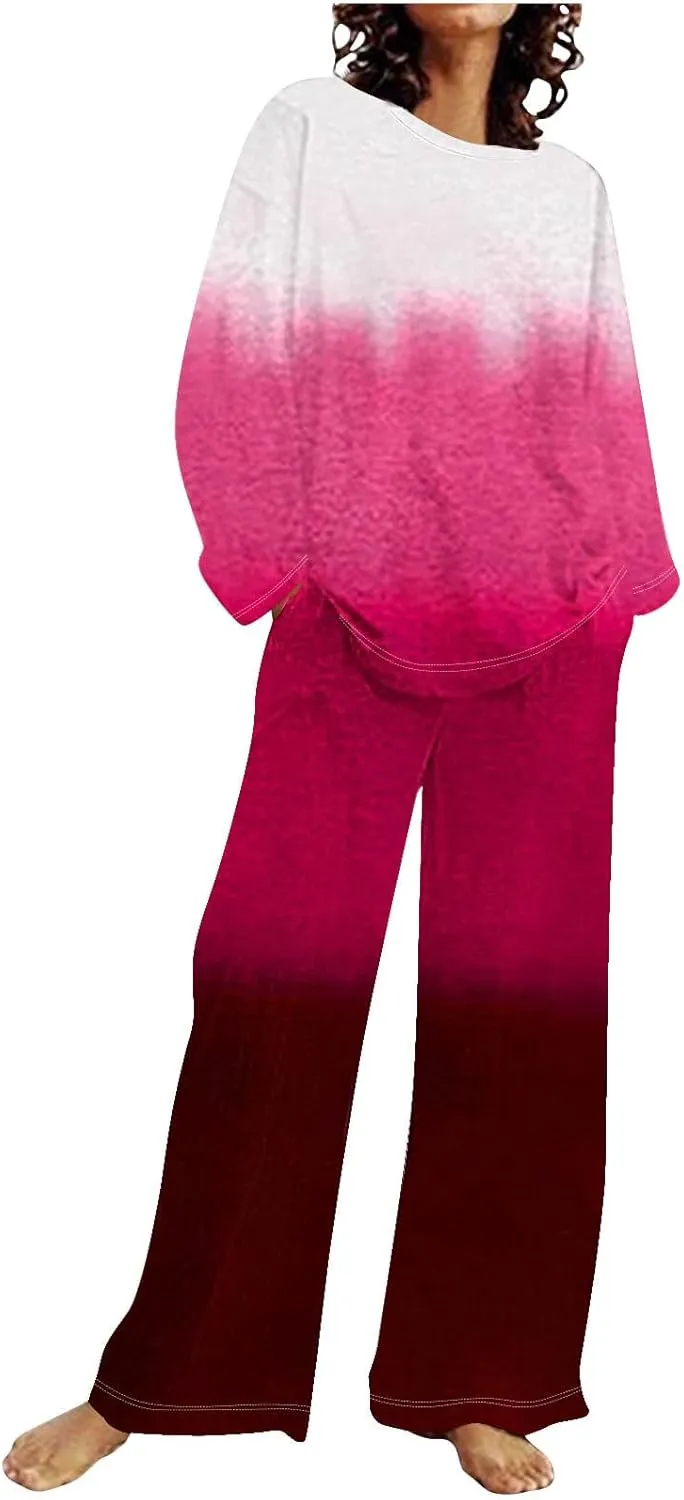 Women's 2 Piece Sets Summer Outfits Long Sleeve Wide Leg Tracksuits Casual Lounge Set Matching Sets Spring Clothes