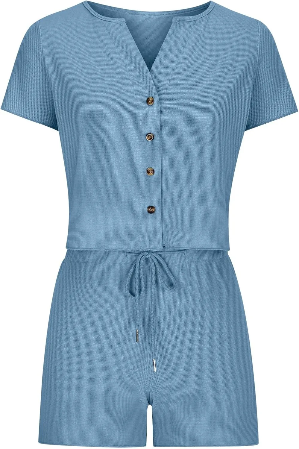 Women's 2 Piece Waffle Knit Lounge Sets Button Down Short Sleeve and Drawstring Waist Shorts Outfits Casual Loungewear
