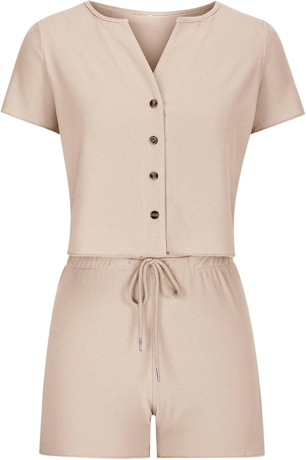 Women's 2 Piece Waffle Knit Lounge Sets Button Down Short Sleeve and Drawstring Waist Shorts Outfits Casual Loungewear