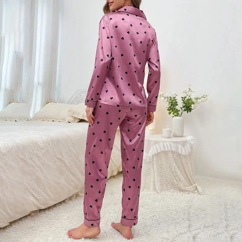 Women's 2Pcs Silk Satin Long Sleeve Soft Button Down Pajamas Set