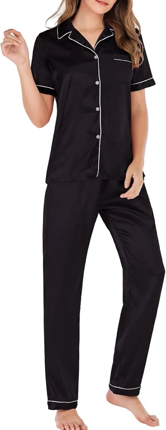Womens 3 Piece Lounge Sets Pajamas Pajamas for Women Set Long Sleeve Button Up Sleepwear Soft Stripe Loungewear