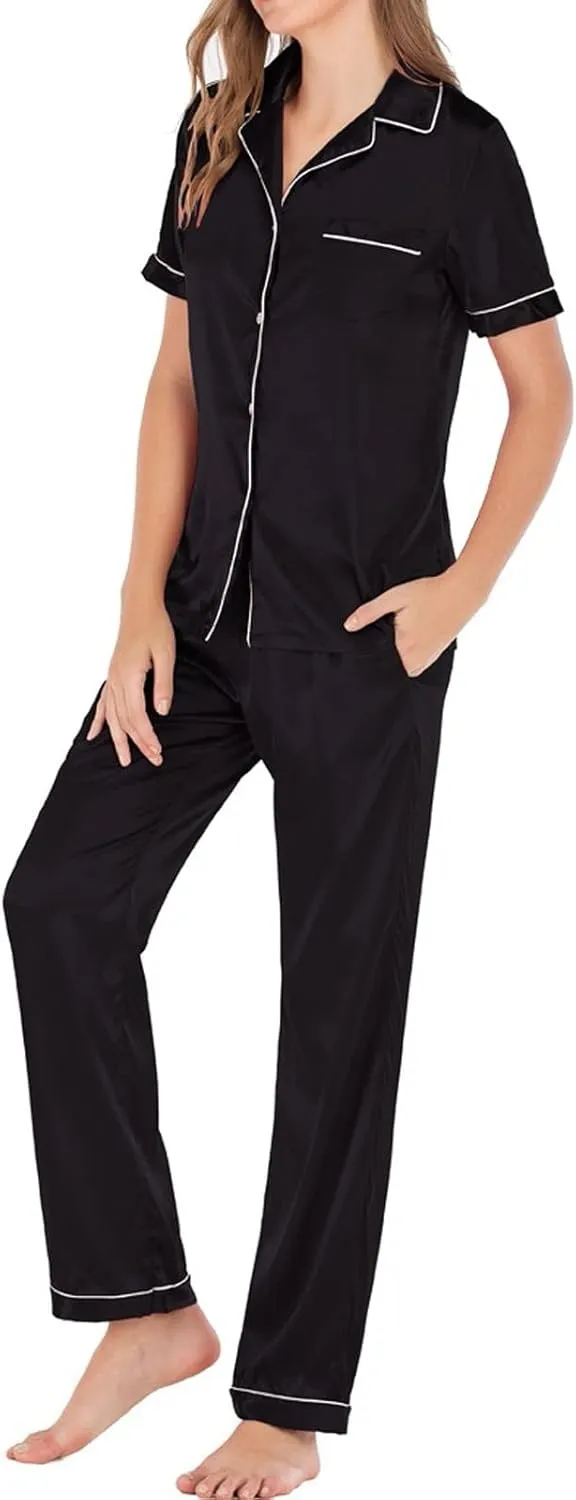 Womens 3 Piece Lounge Sets Pajamas Pajamas for Women Set Long Sleeve Button Up Sleepwear Soft Stripe Loungewear
