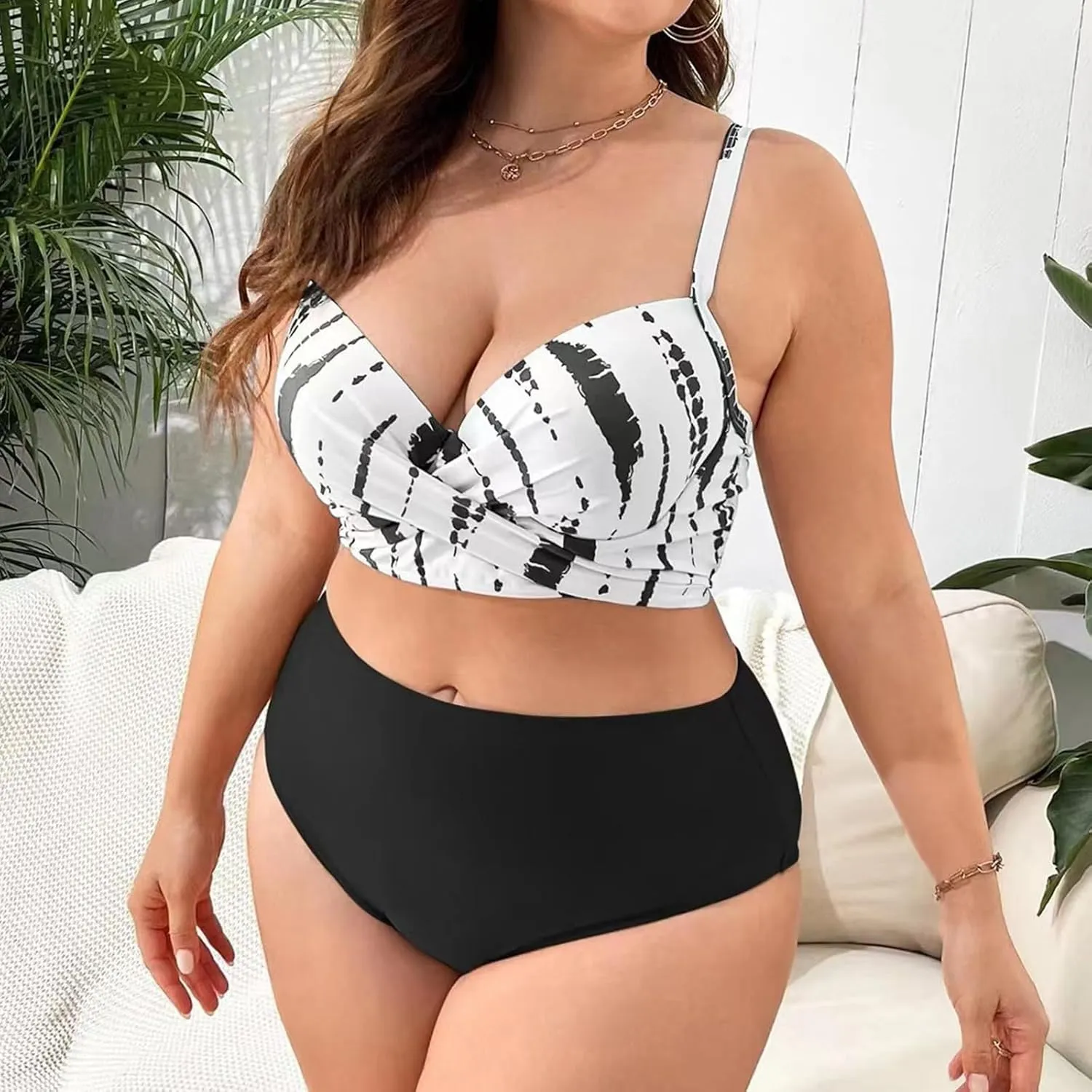 Womens 3 Pieces Bikini Set Swimsuit Tropical Beach Cover up Kimono Swimwear Bathing Suit with Boy Shorts