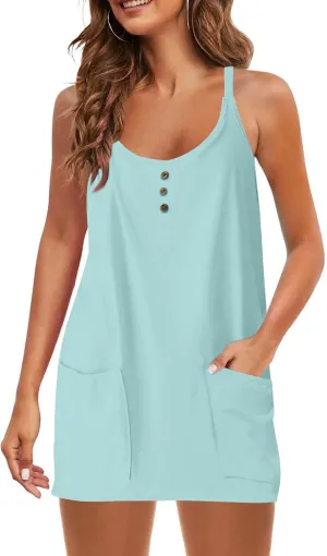 Womens Athletic Dress and Shorts Set Summer Tennis Workout Sports Sleeveless 2 Piece Travel Outfits Set With Pockets