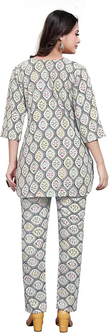 Women's Beautiful Delta Cotton Mix Fabric Printed Night suit Co-Ord Set - VKT500