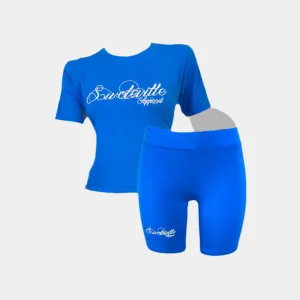 Women's Blue Crop Top and Shorts Set