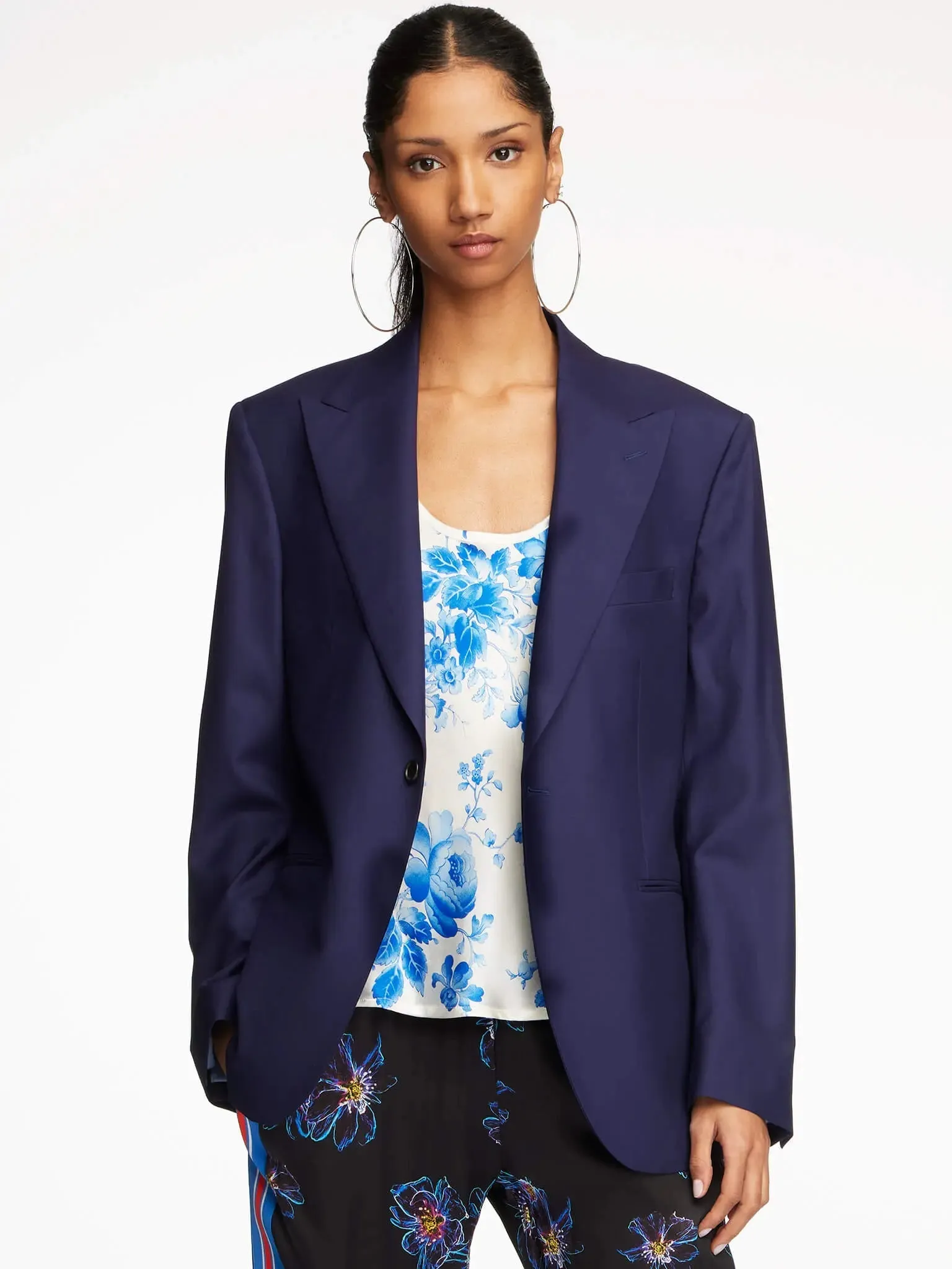 Women's Blue Jellyfish Floral Silk Pajama Pant With Stripe