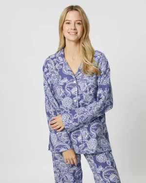 Women's Brushed Cotton Pajamas - Paisley Flower Blue