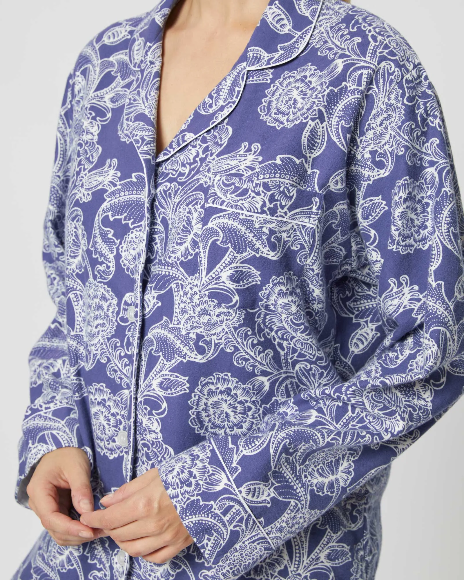 Women's Brushed Cotton Pajamas - Paisley Flower Blue