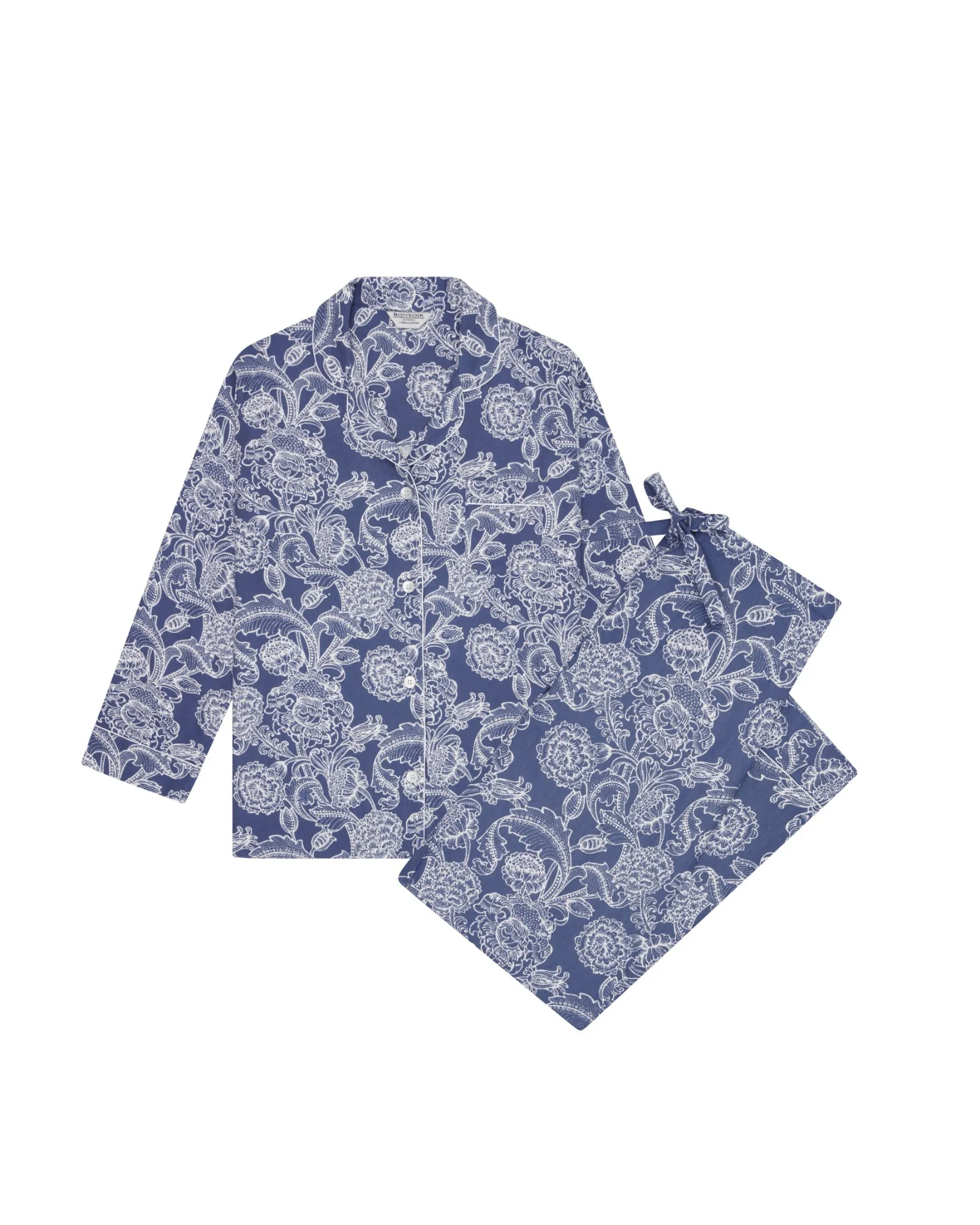 Women's Brushed Cotton Pajamas - Paisley Flower Blue
