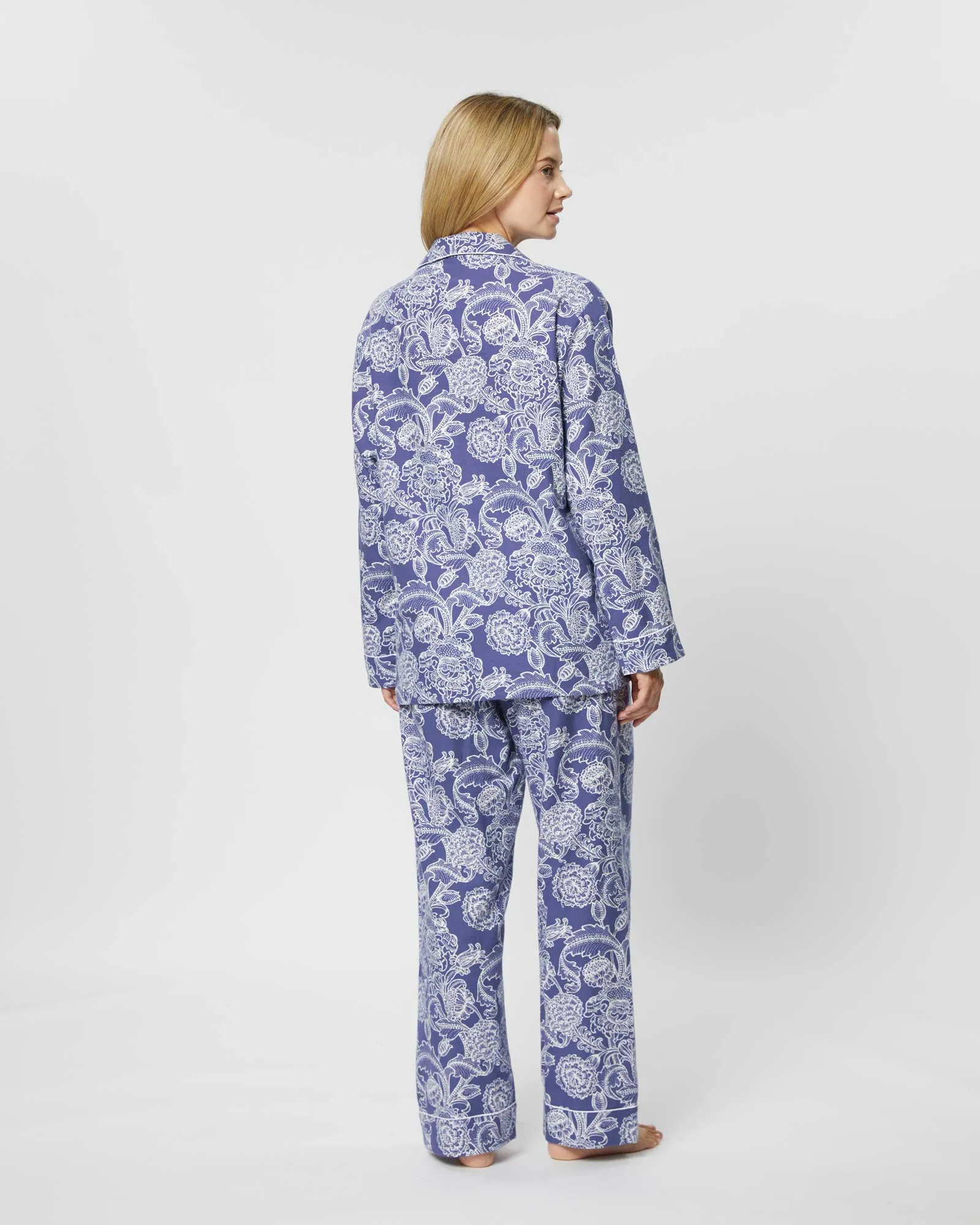 Women's Brushed Cotton Pajamas - Paisley Flower Blue