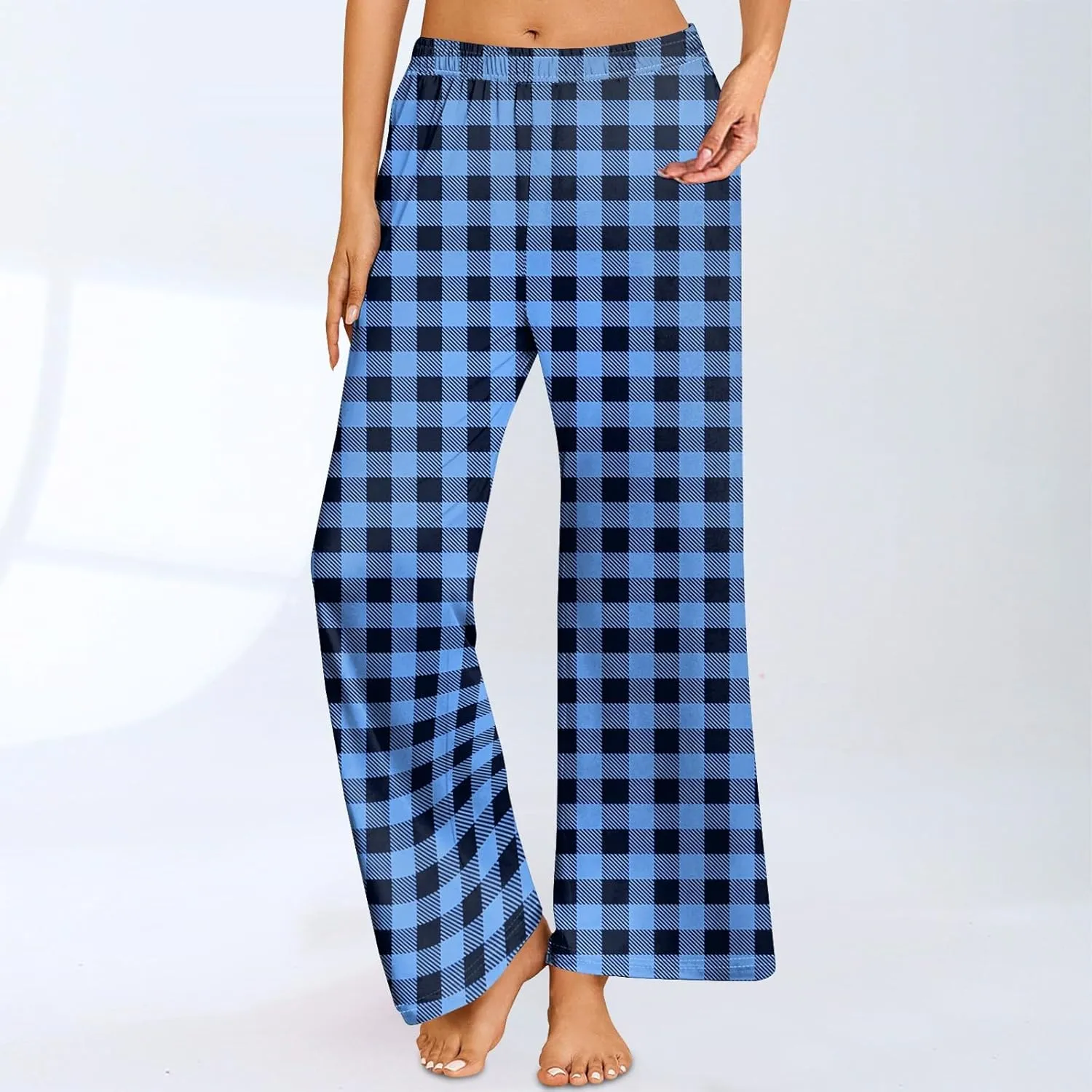 Womens Buffalo Plaid Pajama Pants, Comfy Sleepwear Bottoms, Soft Cotton Lounge Trousers for Winter 2024