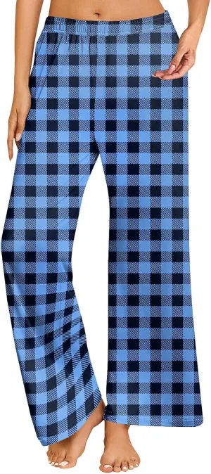 Womens Buffalo Plaid Pajama Pants, Comfy Sleepwear Bottoms, Soft Cotton Lounge Trousers for Winter 2024
