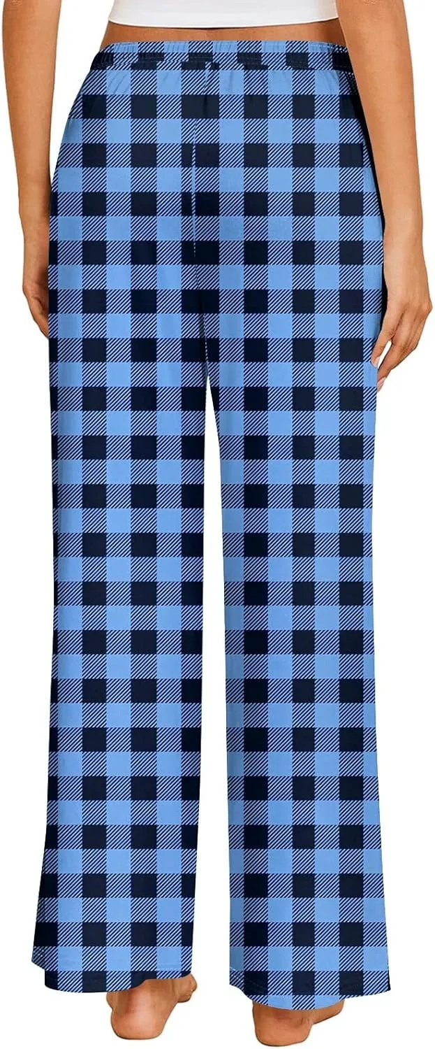 Womens Buffalo Plaid Pajama Pants, Comfy Sleepwear Bottoms, Soft Cotton Lounge Trousers for Winter 2024