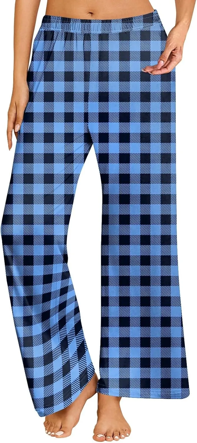 Womens Buffalo Plaid Pajama Pants, Comfy Sleepwear Bottoms, Soft Cotton Lounge Trousers for Winter 2024