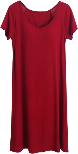 Women's Bulit-in-Bra Nightgown Loose Crew Neck Comfy Cotton Sleepshirts Short Sleeve Summer Nightdress Soft Sleepwear