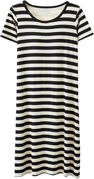 Women's Bulit-in-Bra Nightgown Short Sleeve Sleepwear Comfy Loose Crewncek Striped Sleepshirts Soft Nightdress