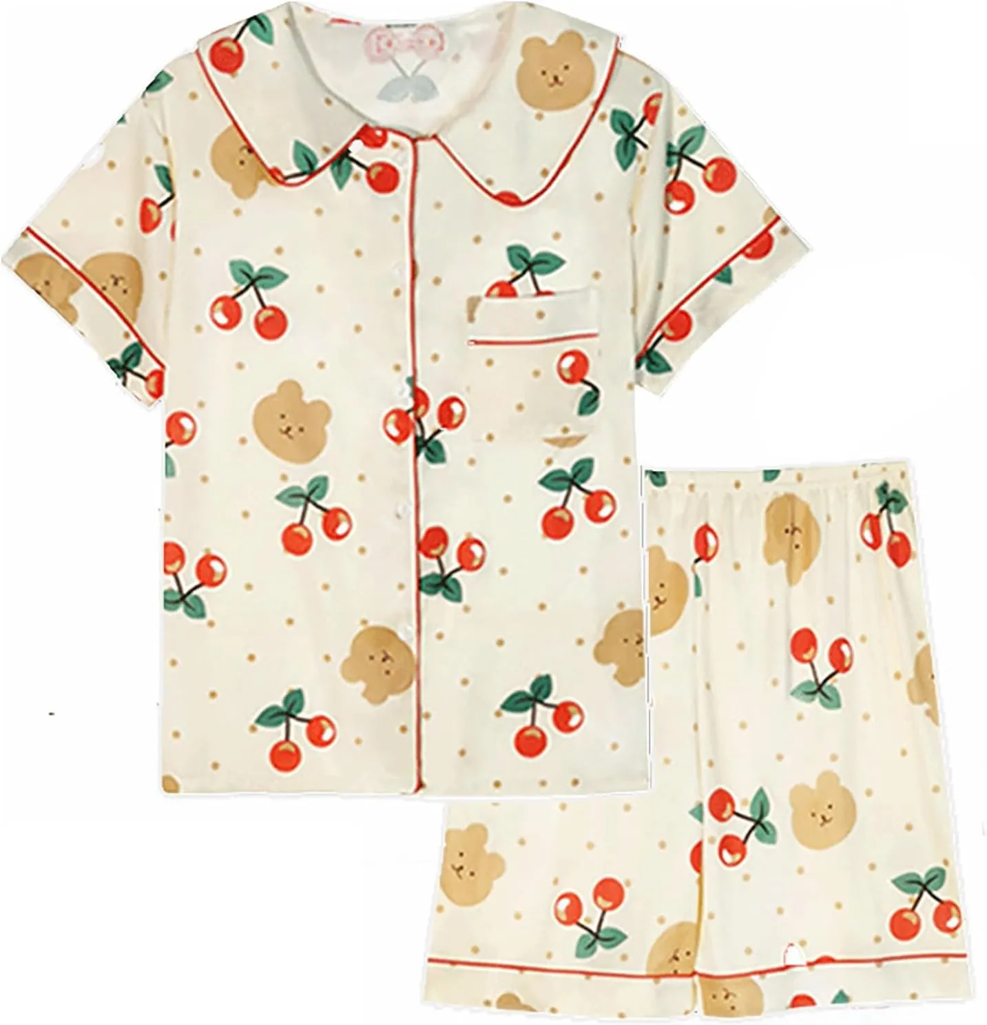 Women's Button Down Pajamas Set Silky 2 Piece Short Sleeve T-Shirt and Shorts Sleepwear Printed Comfy Lounge Pajama