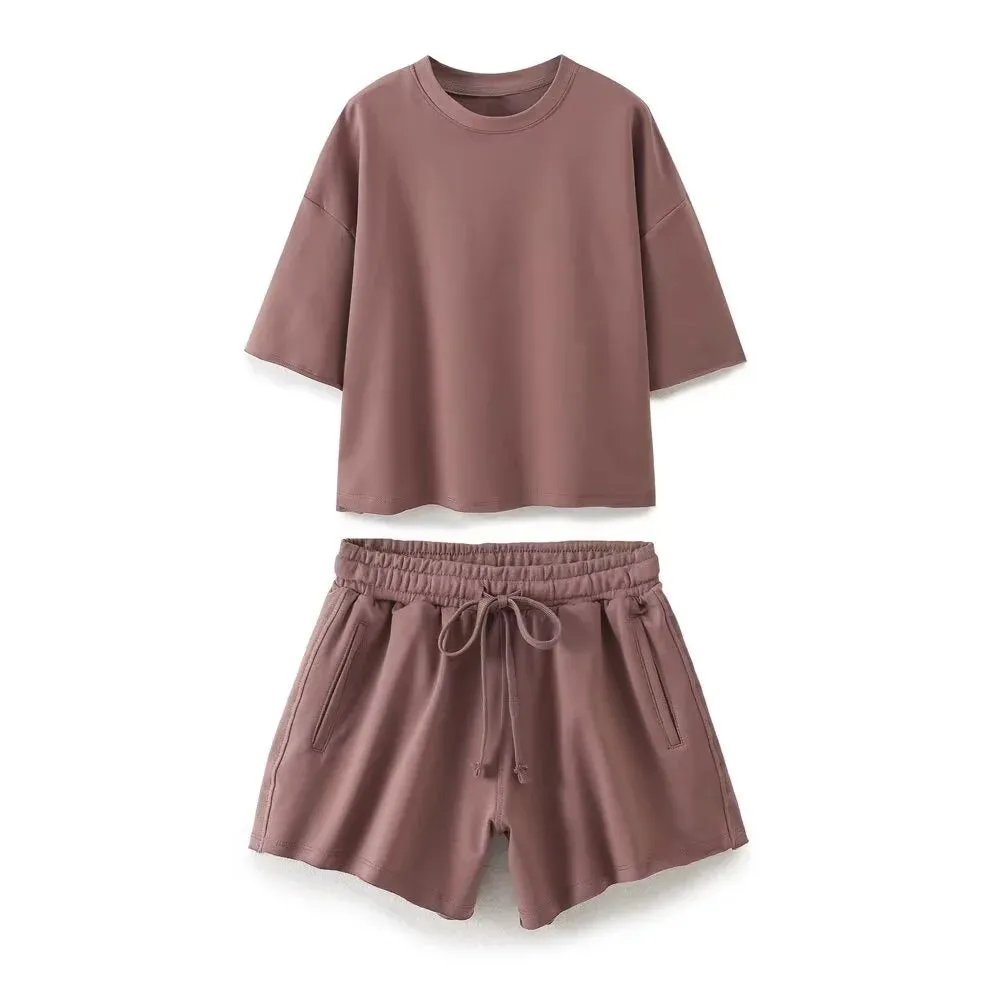 Women's Casual Lounge Set - Shorts and Tee for Summer