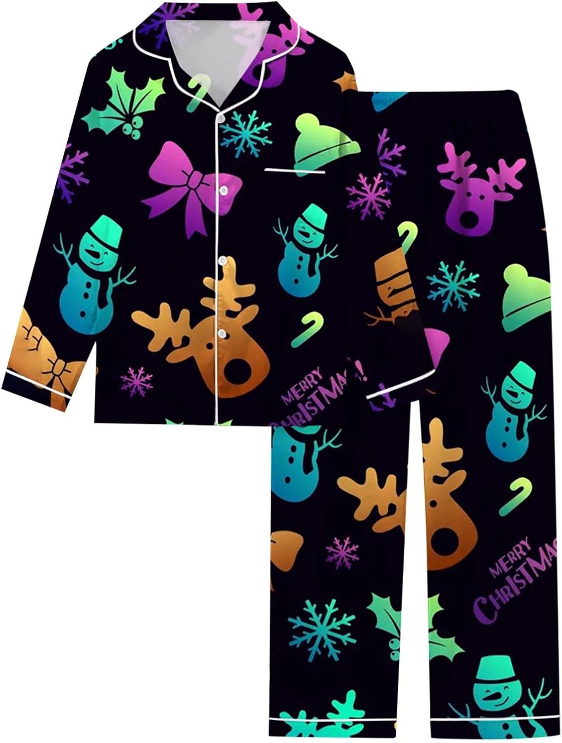 Women's Christmas Pajamas Set Button Down Xmas Pjs 2 Piece Soft Long Sleeve Top and Pants Sleepwear Set Lounge Sets