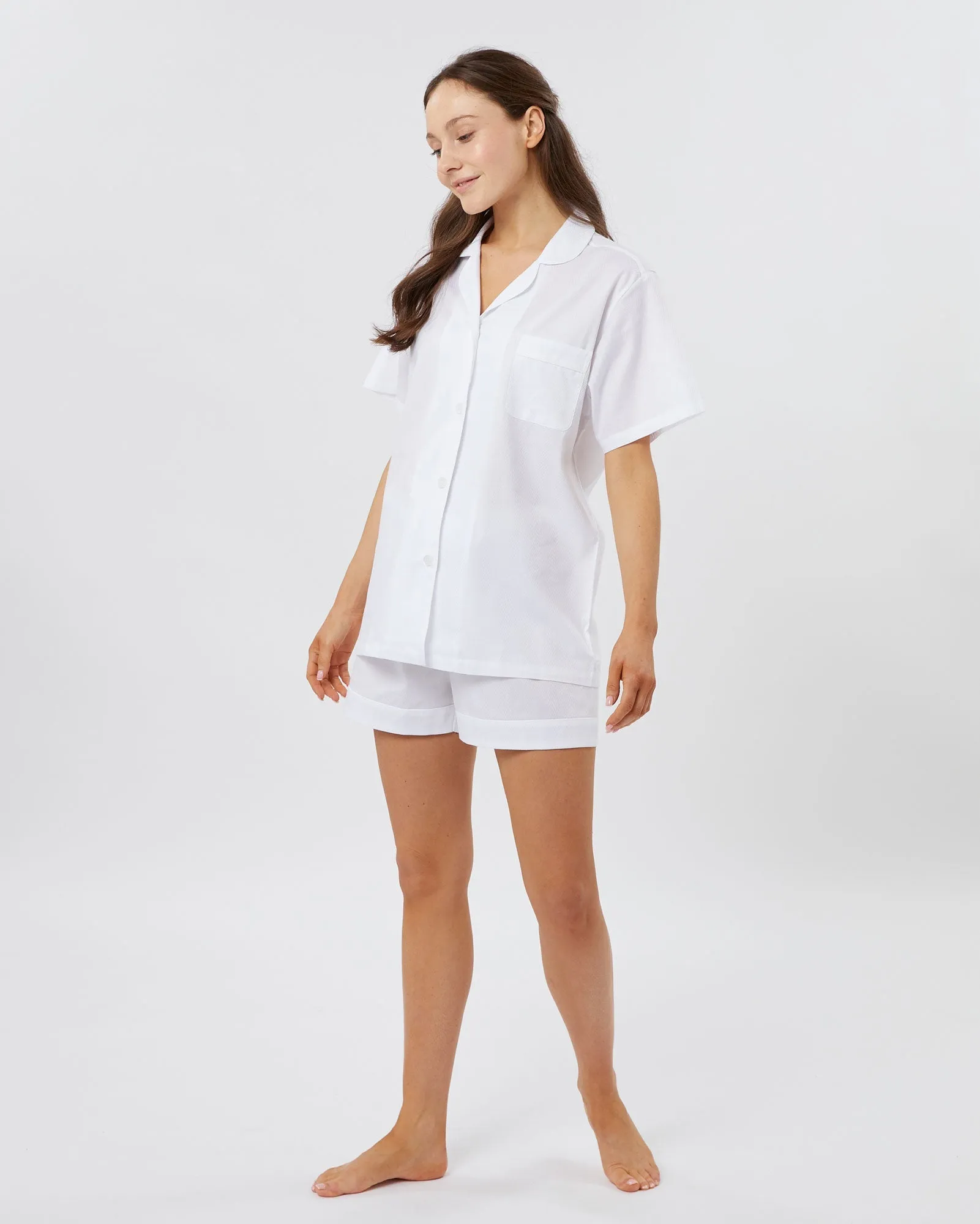 Women's Classic Cotton Florence Short Pajamas - Jacquard White