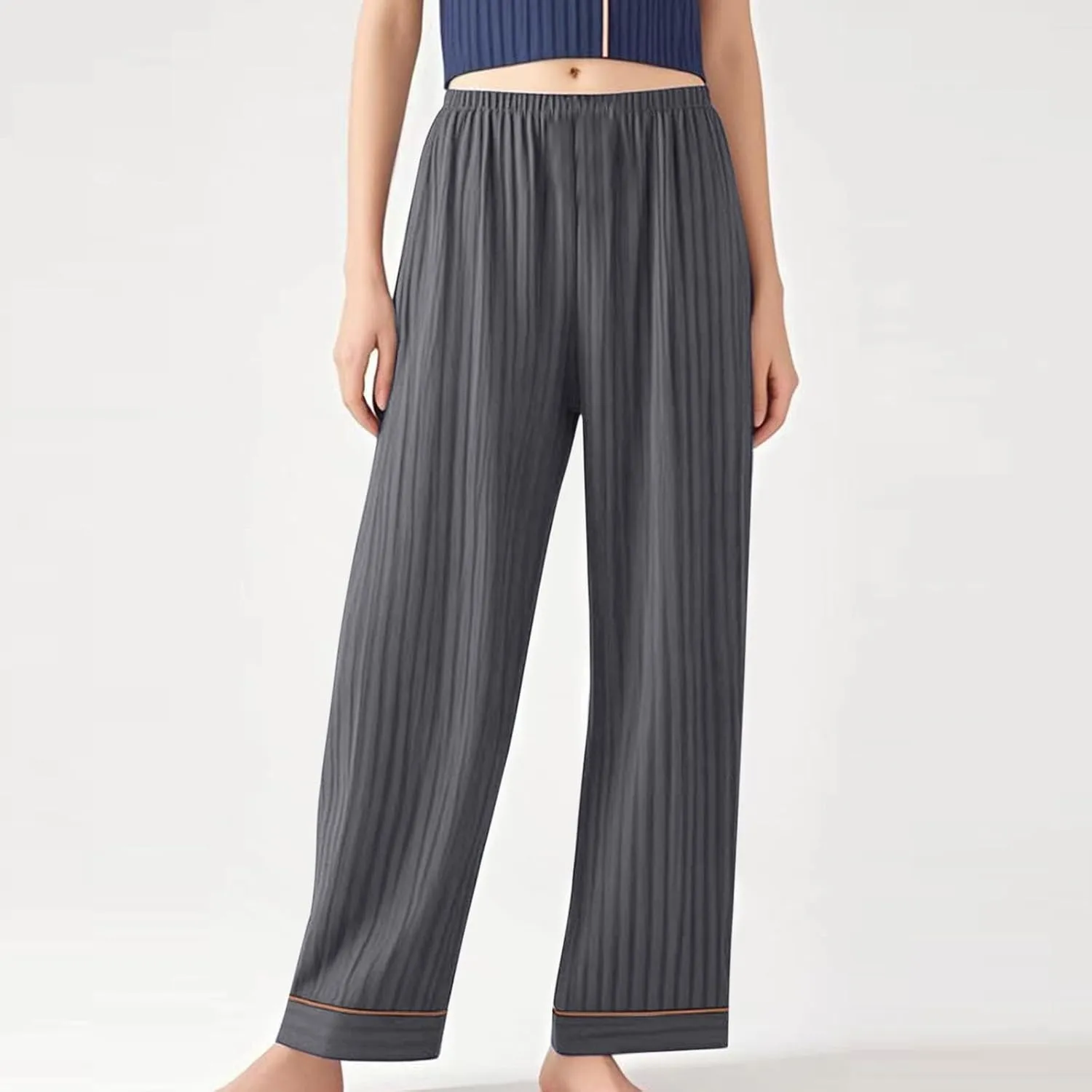 Womens Comfy Stretch Wide Leg Lounge Casual Pants Cotton Lightweight Pajamas Bottoms Soft Elastic Waist Sleep Pants