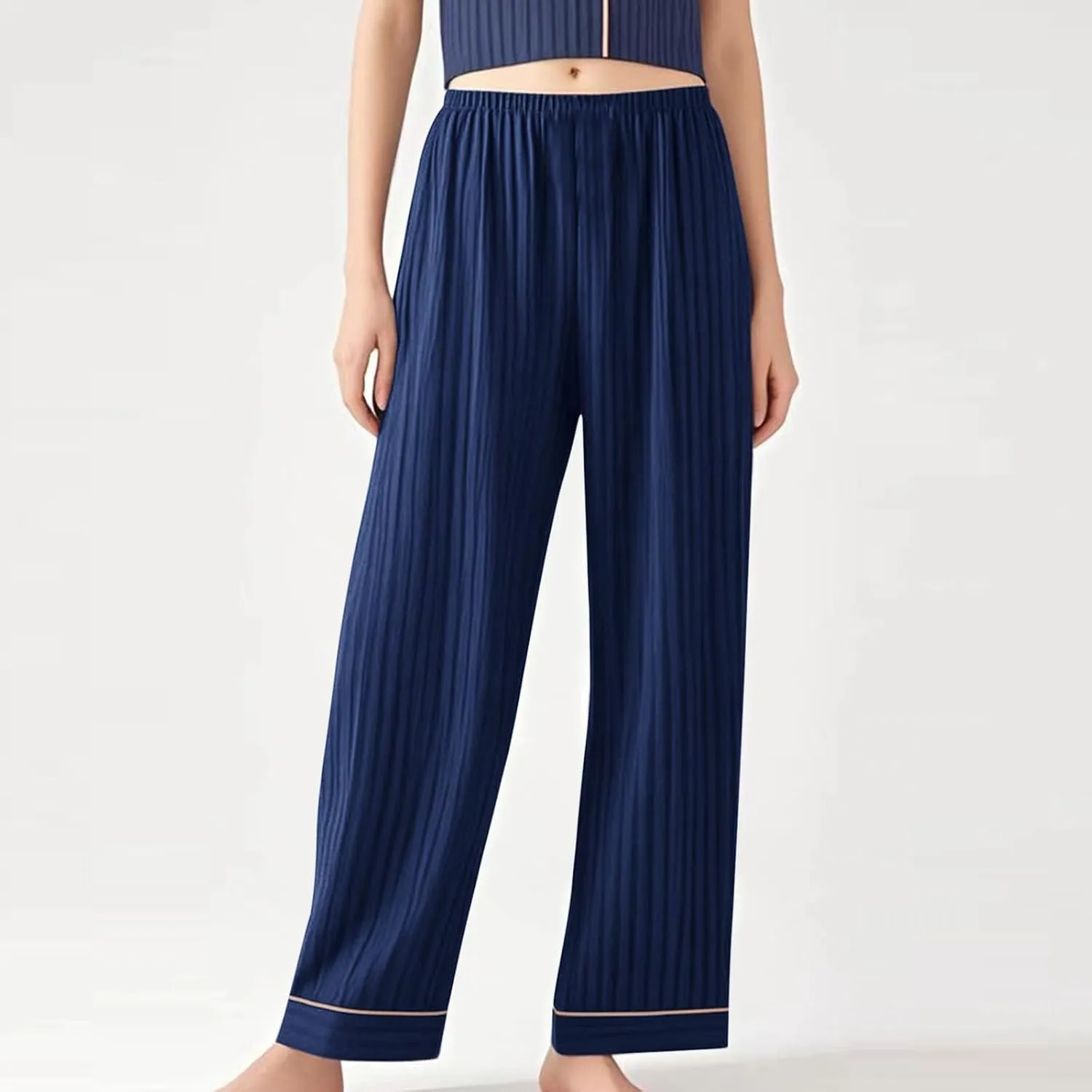 Womens Comfy Stretch Wide Leg Lounge Casual Pants Cotton Lightweight Pajamas Bottoms Soft Elastic Waist Sleep Pants