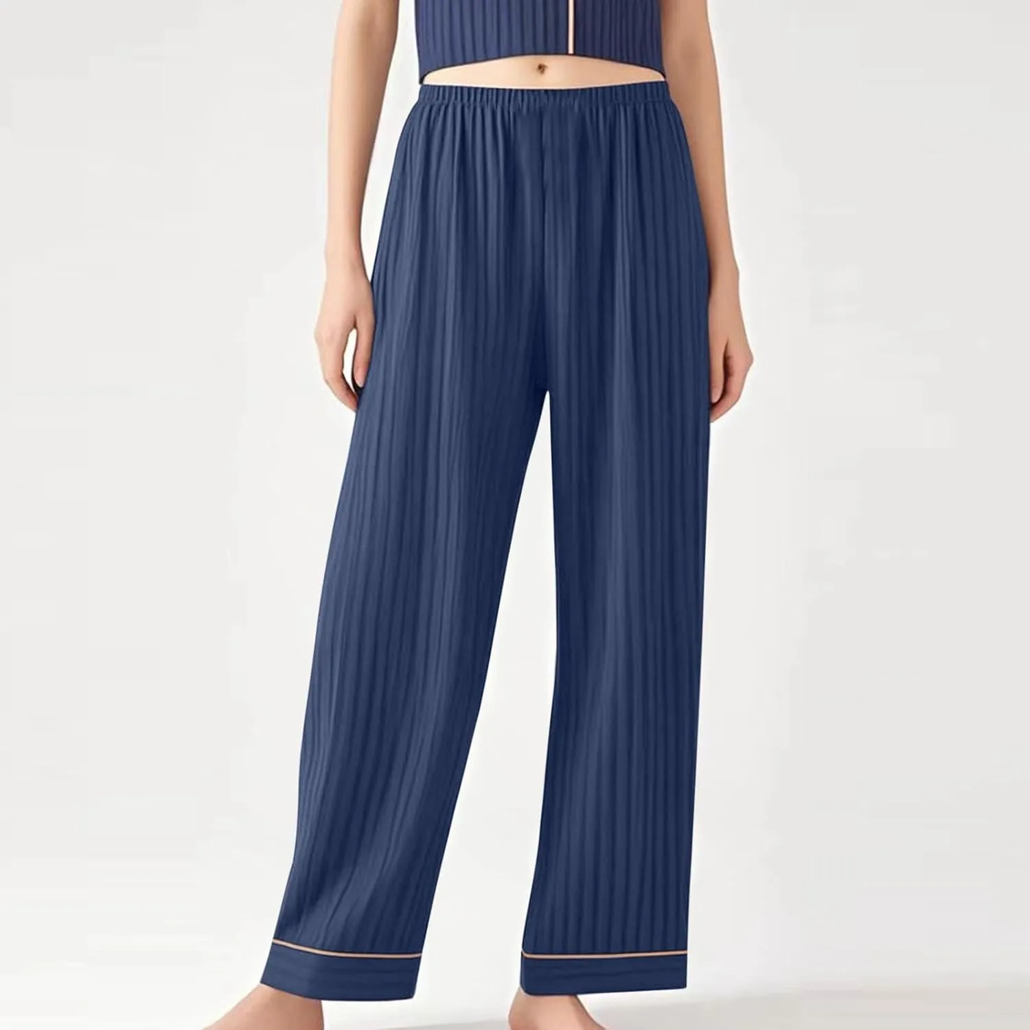 Womens Comfy Stretch Wide Leg Lounge Casual Pants Cotton Lightweight Pajamas Bottoms Soft Elastic Waist Sleep Pants