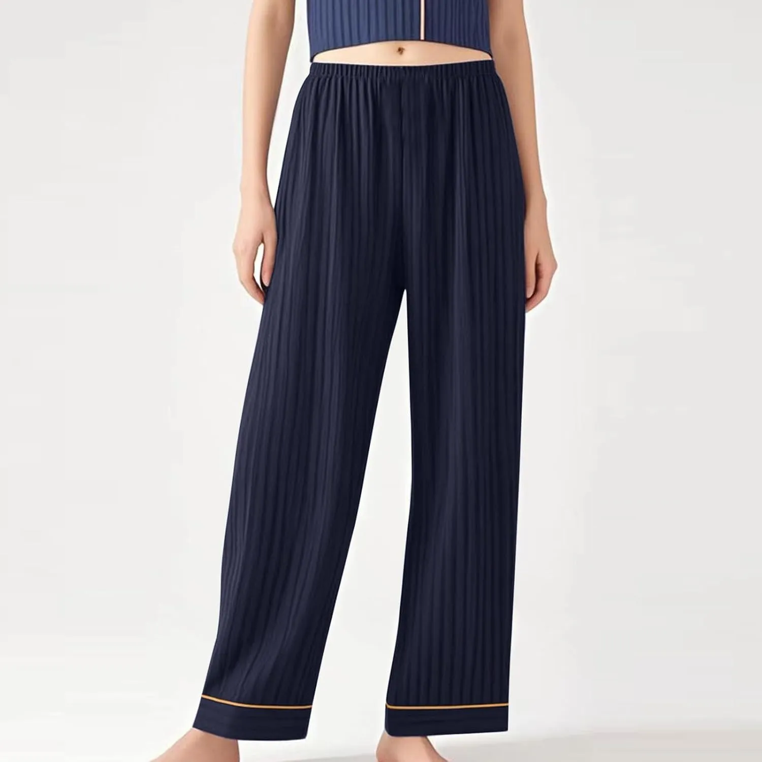 Womens Comfy Stretch Wide Leg Lounge Casual Pants Cotton Lightweight Pajamas Bottoms Soft Elastic Waist Sleep Pants