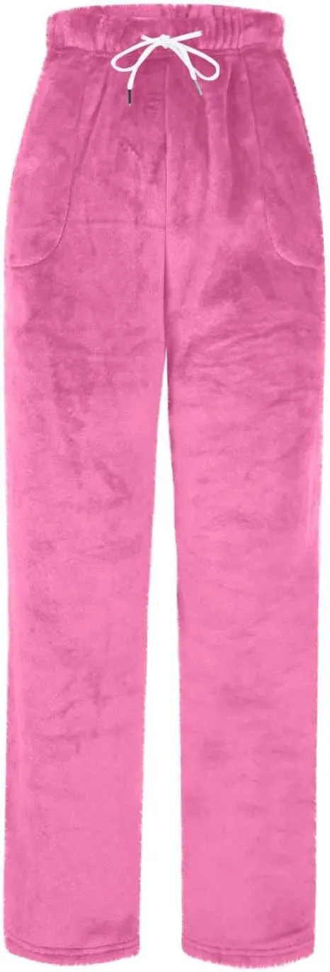 Women's Coral Fleece Pajama Pants Comfy Warm Drawstring Lounge Long Pants Sleepwear Velvet Home Pants with Pockets