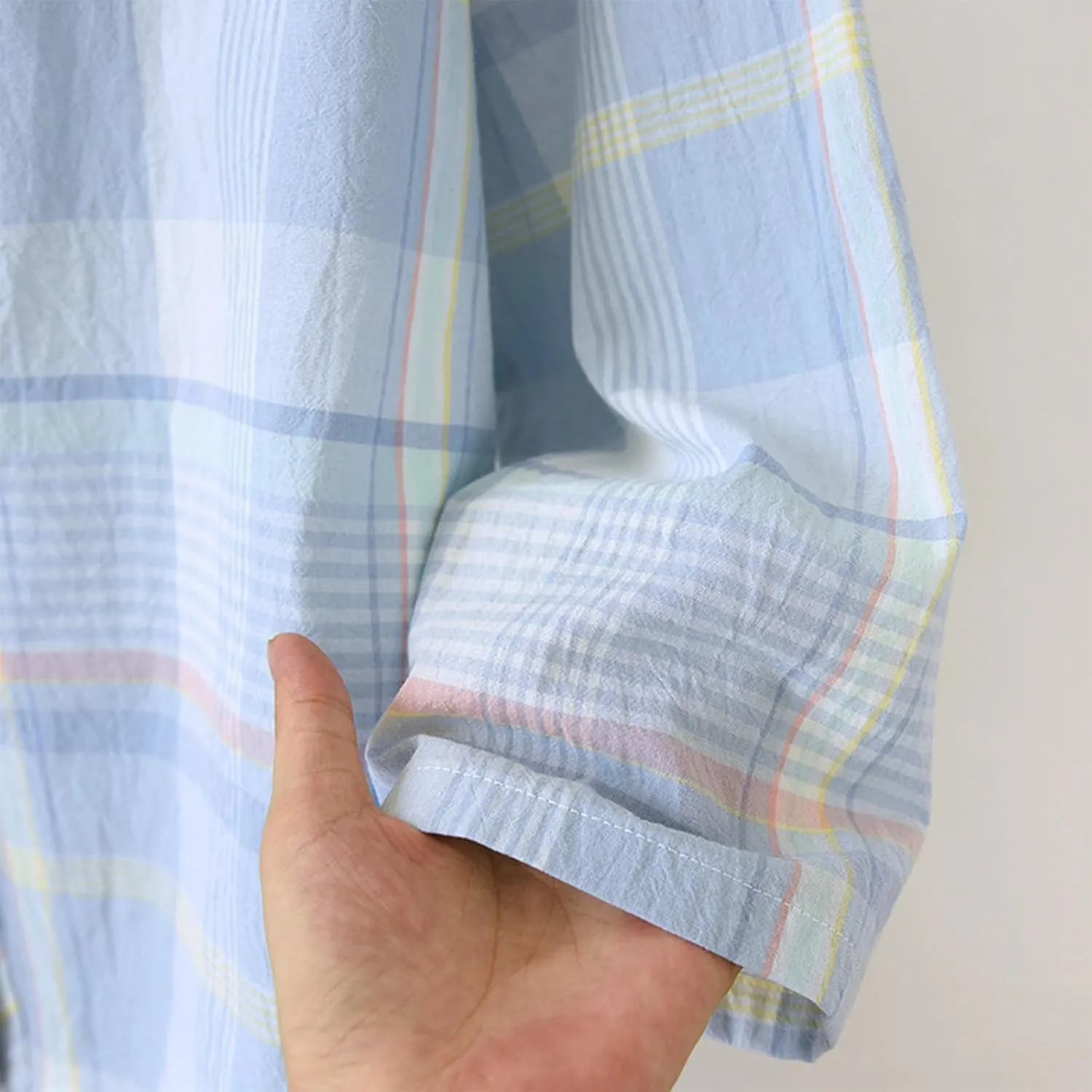 Womens Cotton Button Down Pajamas Set Plaid Striped Shirts Pants 2 Piece Short Sleeve Sleepwear Soft Pjs Lounge Sets