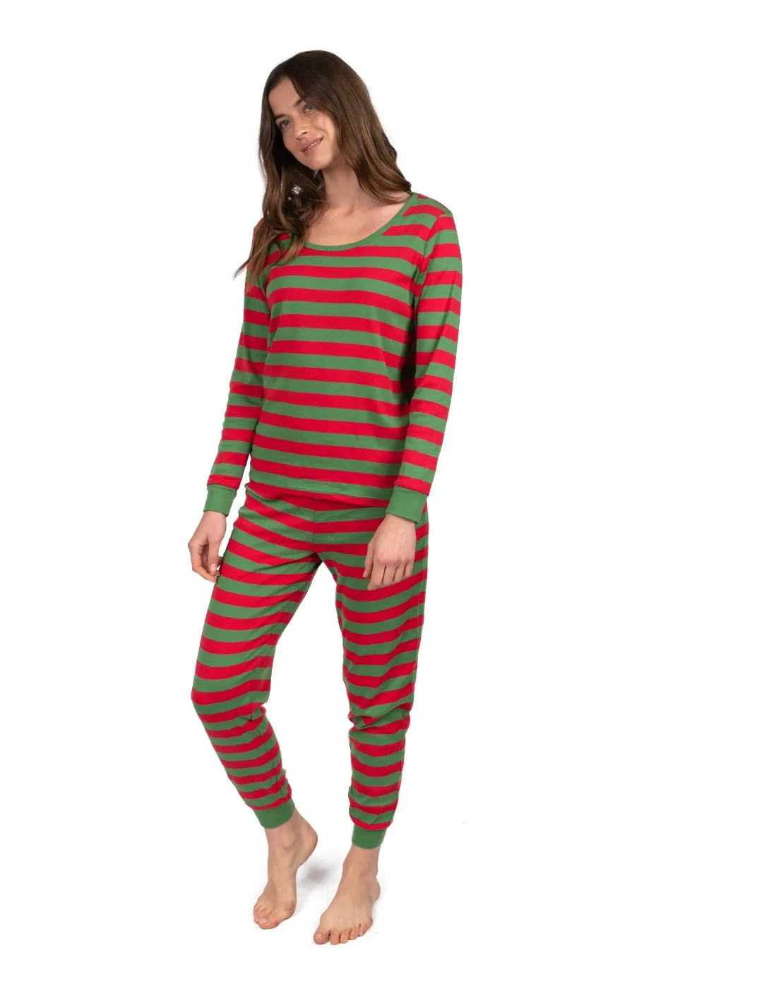 Women's Cotton Red & Green Stripes Pajamas