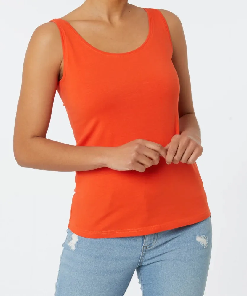 Womens Cotton Stretch Round Neck Solid Tank Top